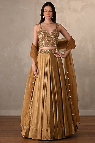 Mehendi Green Satin Kalidar Lehenga Set by Onaya
