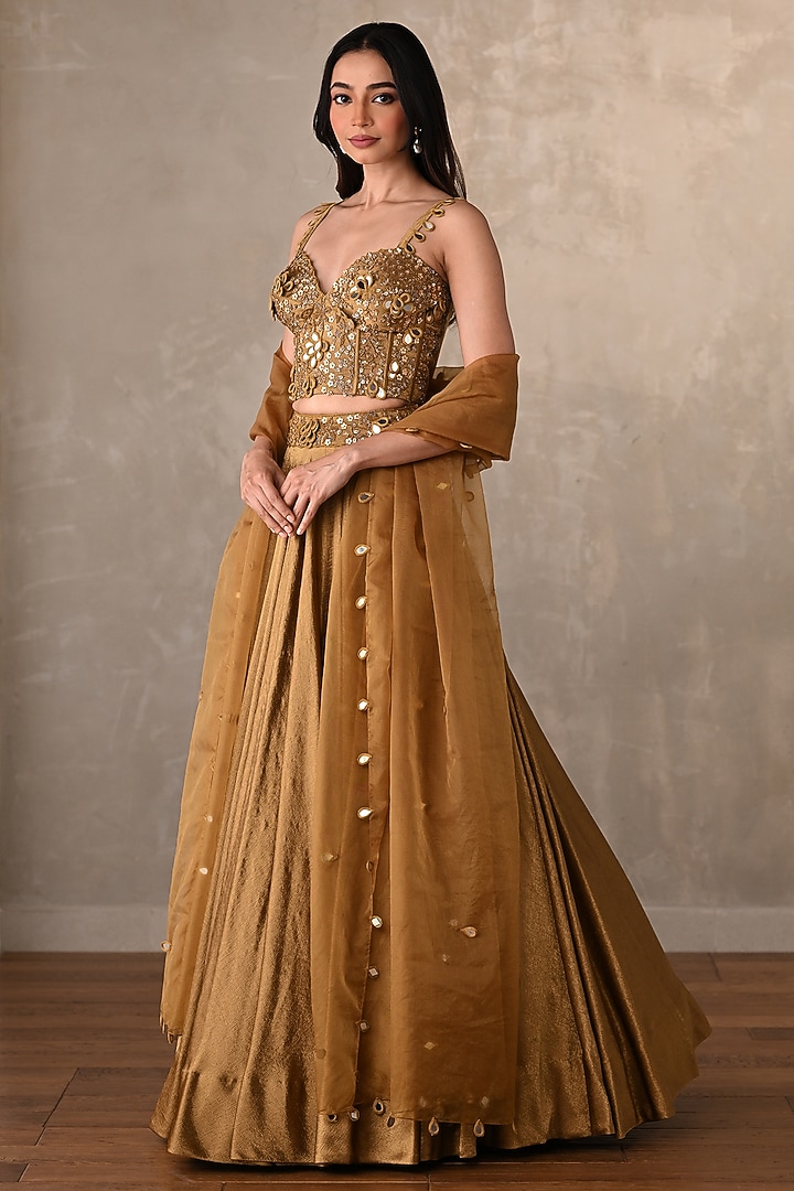 Mehendi Green Satin Kalidar Wedding Lehenga Set by Onaya at Pernia's Pop Up Shop