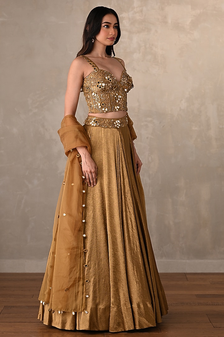 Mehendi Green Satin Kalidar Wedding Lehenga Set by Onaya at Pernia's Pop Up Shop