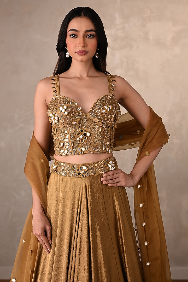 Mehendi Green Satin Kalidar Wedding Lehenga Set by Onaya at Pernia's Pop Up Shop