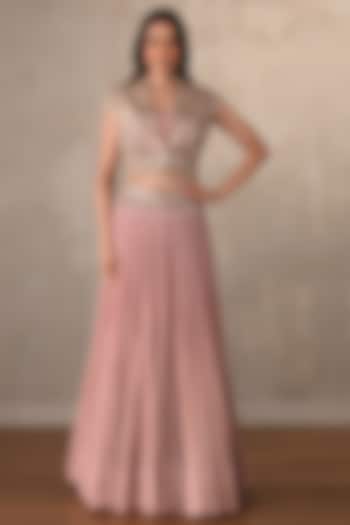 Pink Crepe Pleated Wedding Lehenga Set by Onaya at Pernia's Pop Up Shop