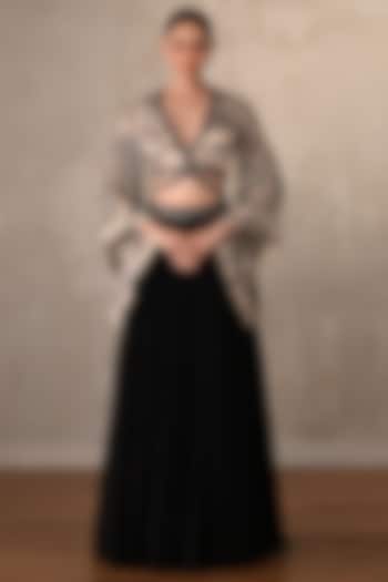 Black Georgette Pleated Wedding Lehenga Set by Onaya at Pernia's Pop Up Shop