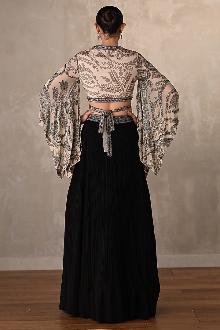 Black Georgette Pleated Wedding Lehenga Set by Onaya at Pernia's Pop Up Shop