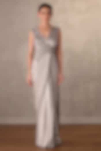 Grey Satin Pre-Draped Wedding Gown Saree by Onaya at Pernia's Pop Up Shop