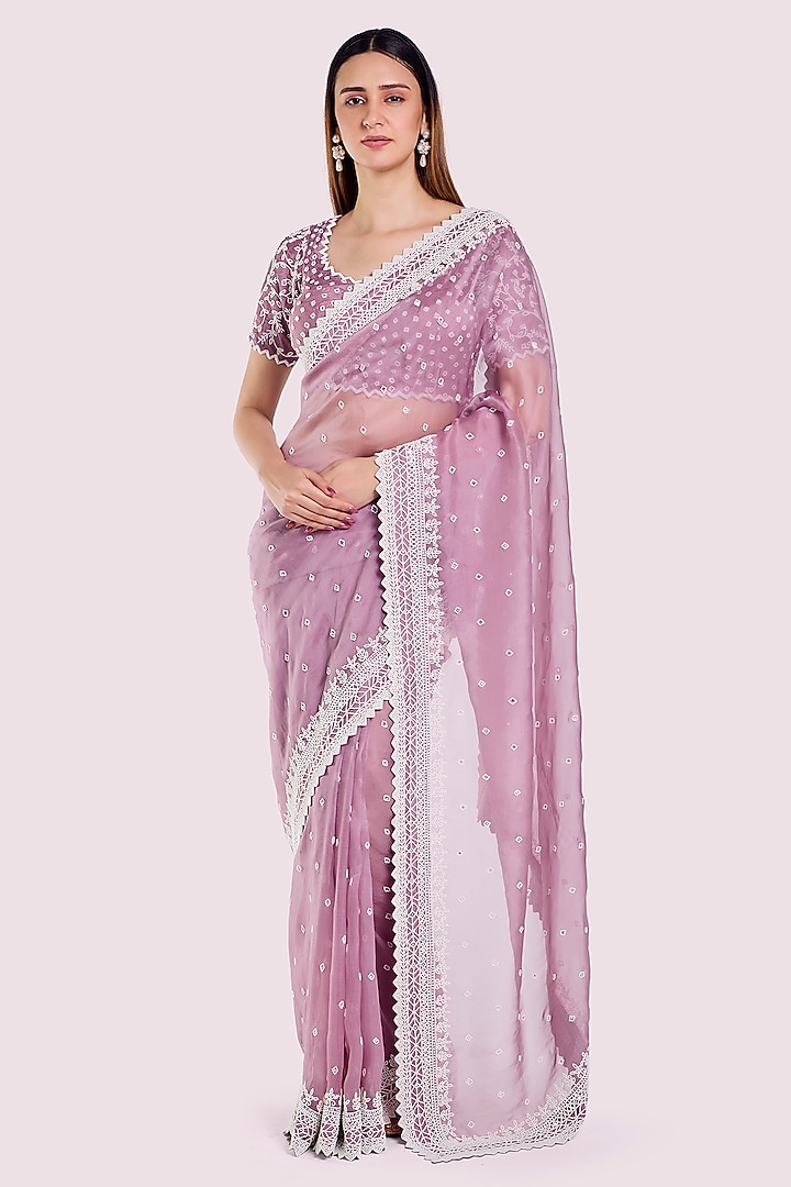 Lilac Organza Embellished Party Wear Saree Set by Onaya at Pernia's Pop Up Shop