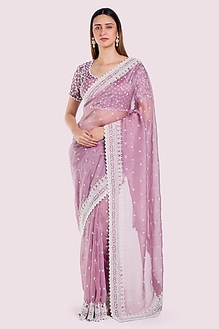 Lilac Organza Embellished Saree Set by Onaya