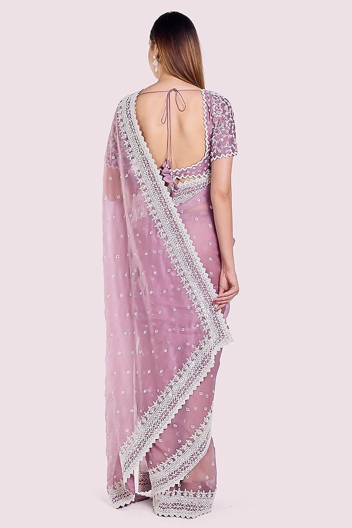 Lilac Organza Embellished Party Wear Saree Set by Onaya at Pernia's Pop Up Shop