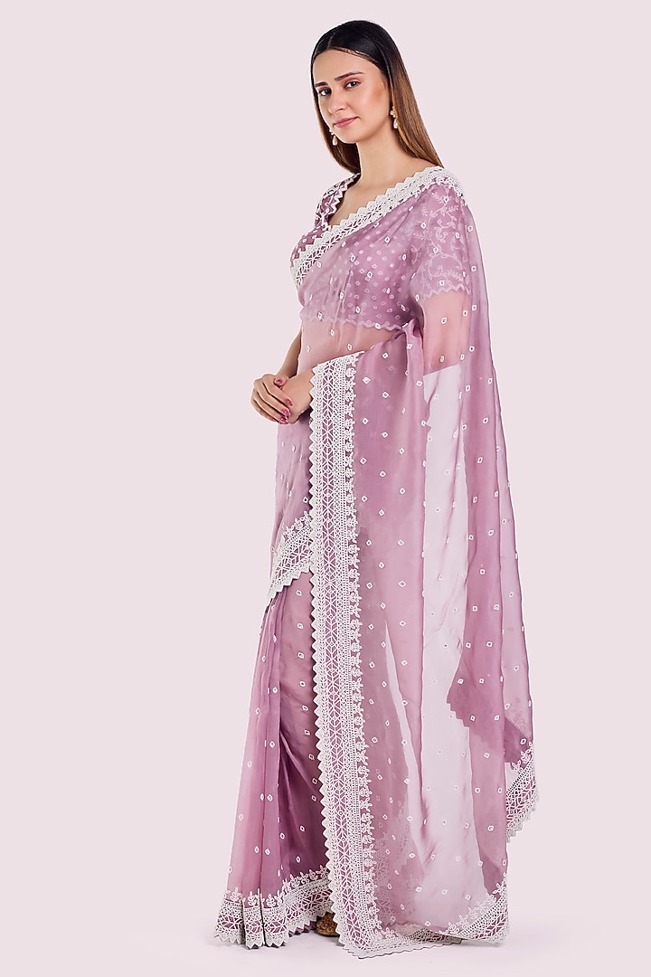 Lilac Organza Embellished Party Wear Saree Set by Onaya at Pernia's Pop Up Shop