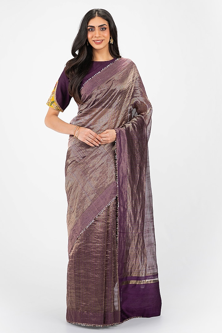 Purple Banarasi Party Wear Saree Set by Onaya at Pernia's Pop Up Shop
