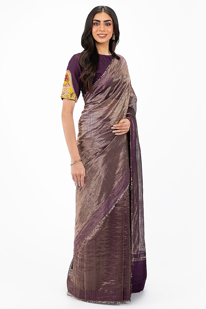 Purple Banarasi Party Wear Saree Set by Onaya at Pernia's Pop Up Shop