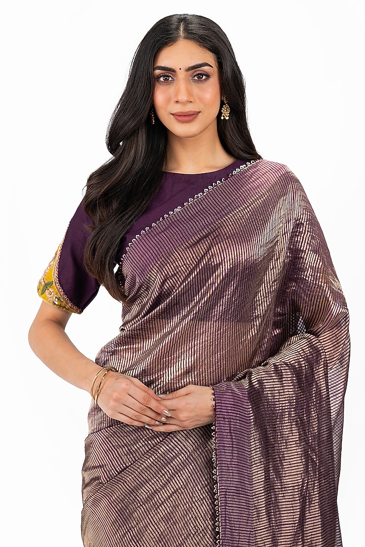 Purple Banarasi Party Wear Saree Set by Onaya at Pernia's Pop Up Shop