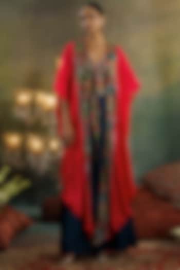 Cerise Pink Silk Sequins & Cutdana Embellished Kaftan Jacket Set by Onaya at Pernia's Pop Up Shop