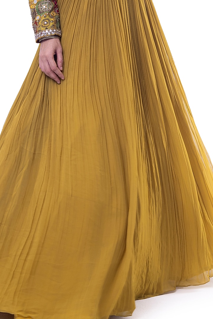 Wasabi Green Georgette Embellished Pleated Party Wear Gown With Jacket by Onaya at Pernia's Pop Up Shop
