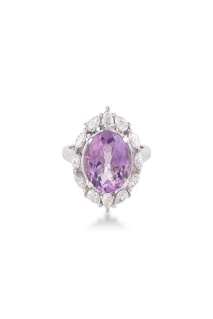 White Finish Pear-Shaped Diamond & Round Amethyst Ring by OnlyCarats at Pernia's Pop Up Shop