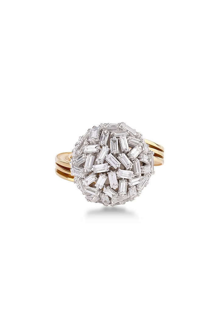 Yellow Gold Finish Baguette Diamond Spherical Ring by OnlyCarats at Pernia's Pop Up Shop