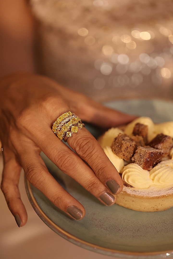 White Finish Asher-Cut Lemon Yellow Diamond Ring by OnlyCarats at Pernia's Pop Up Shop