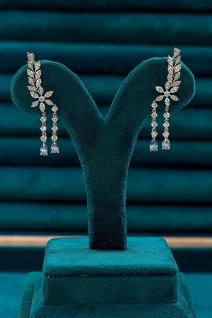 White Finish Marquise & Pear- Shaped Diamond Leaf Earcuffs by OnlyCarats at Pernia's Pop Up Shop