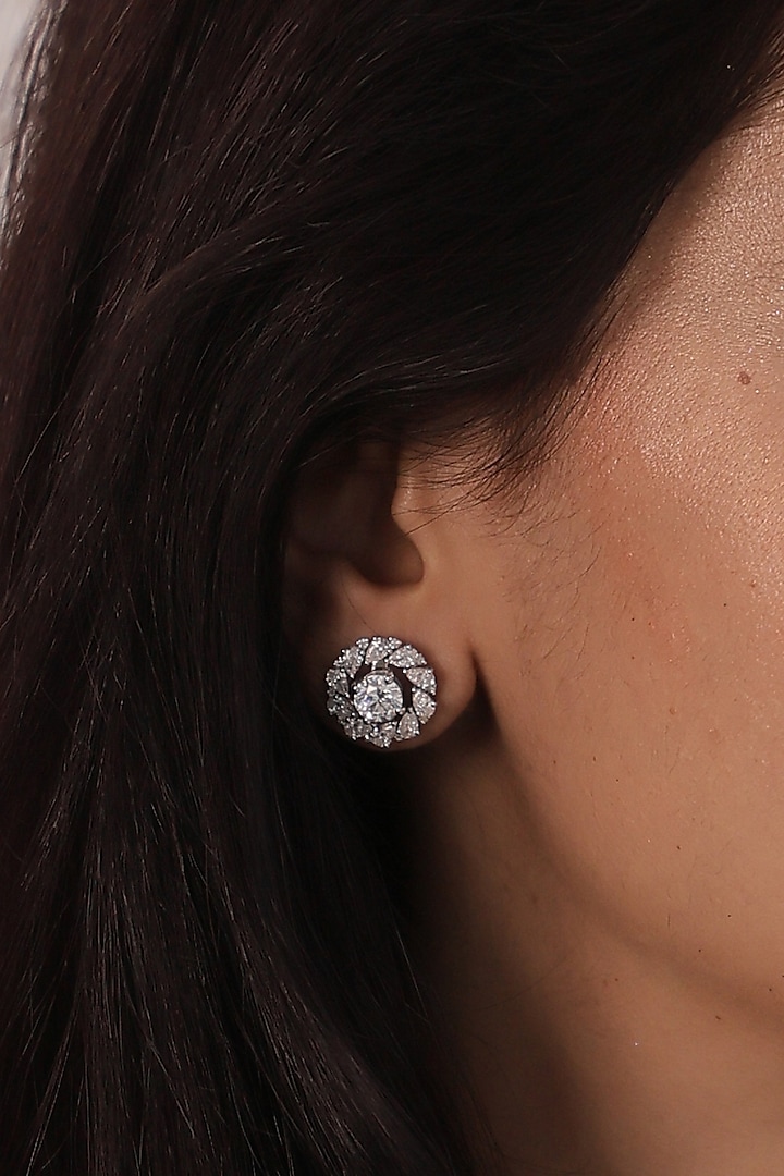 White Finish Round-Shaped Diamond Pear Jacket Stud Earrings by OnlyCarats at Pernia's Pop Up Shop