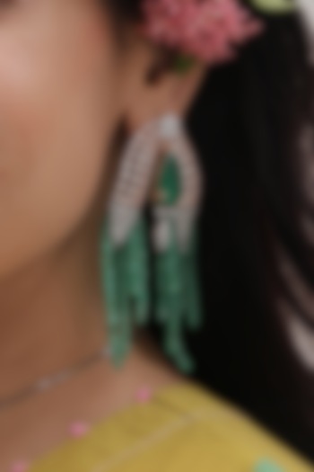 White Finish Diamonds & Green Drop Dangler Earrings by OnlyCarats at Pernia's Pop Up Shop