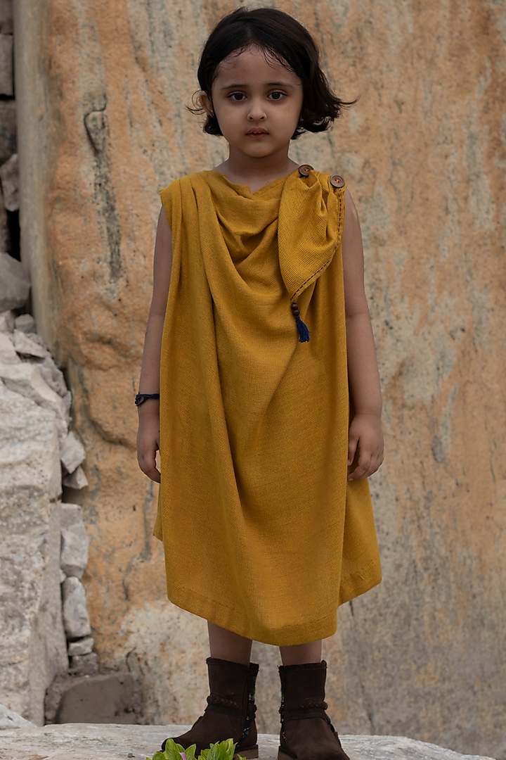 Goldenrod Linen Dress For Girls by Onari kids