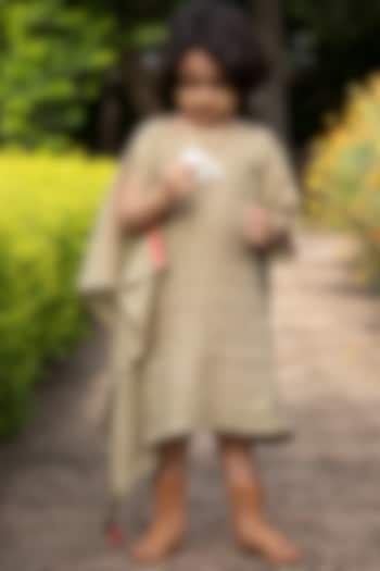 Ivory Olive Green Linen Dress For Girls by Onari kids at Pernia's Pop Up Shop