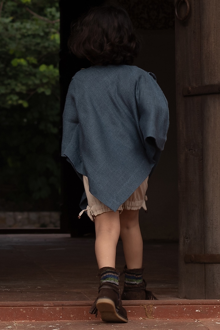 Curious Blue Embroidered Cowl Top For Girls by Onari kids at Pernia's Pop Up Shop