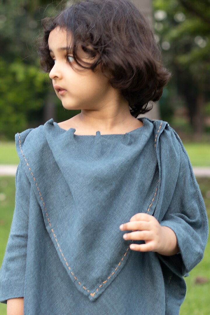 Curious Blue Embroidered Cowl Top For Girls by Onari kids at Pernia's Pop Up Shop