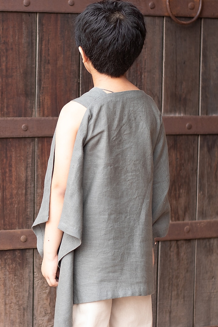 Basil Green Kantha Embroidered Top For Boys by Onari kids at Pernia's Pop Up Shop