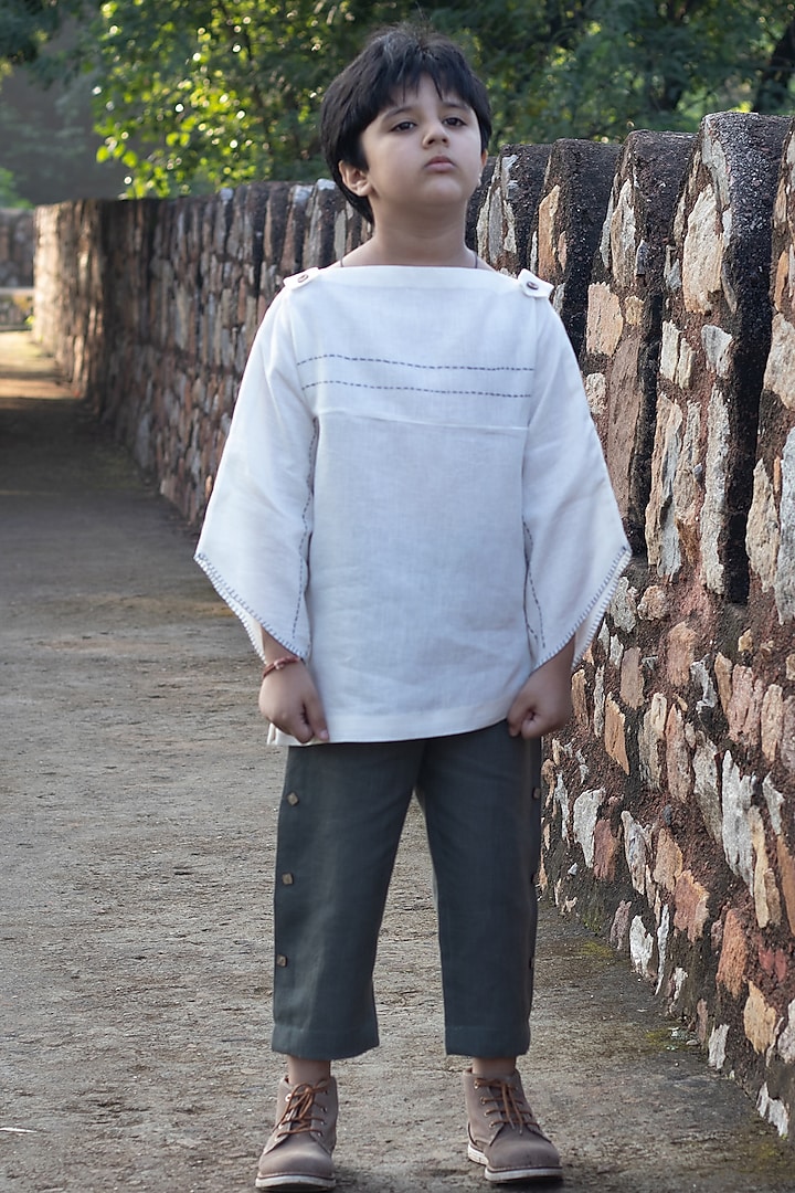 White Linen Top For Boys by Onari kids