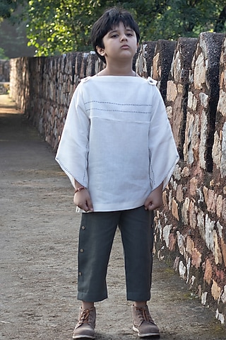 White Linen Top For Boys by Onari kids
