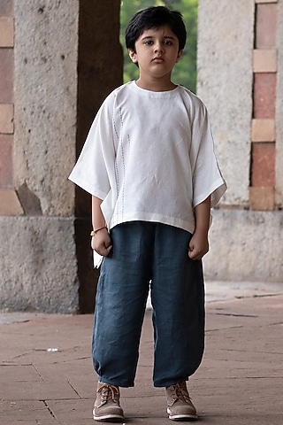 Dark Midnight Blue Linen Harem Pants For Boys by Onari kids