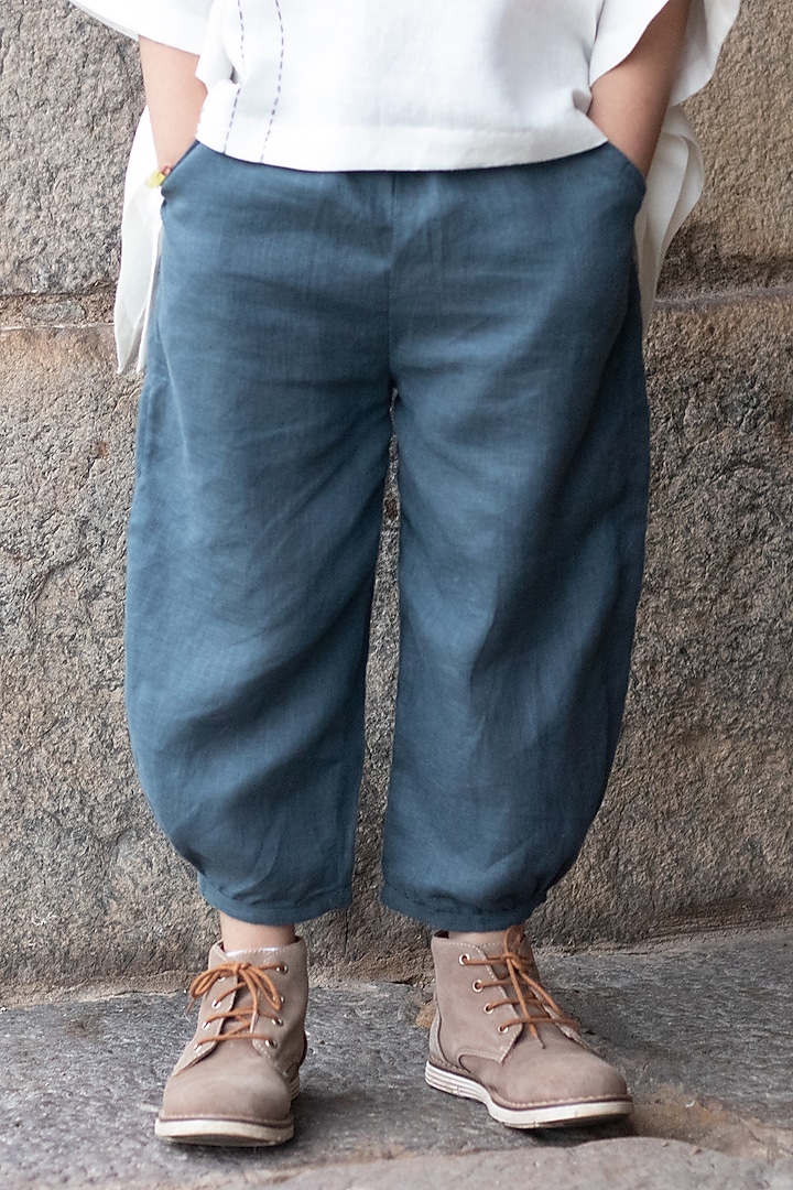 Dark Midnight Blue Linen Harem Pants For Boys by Onari kids at Pernia's Pop Up Shop