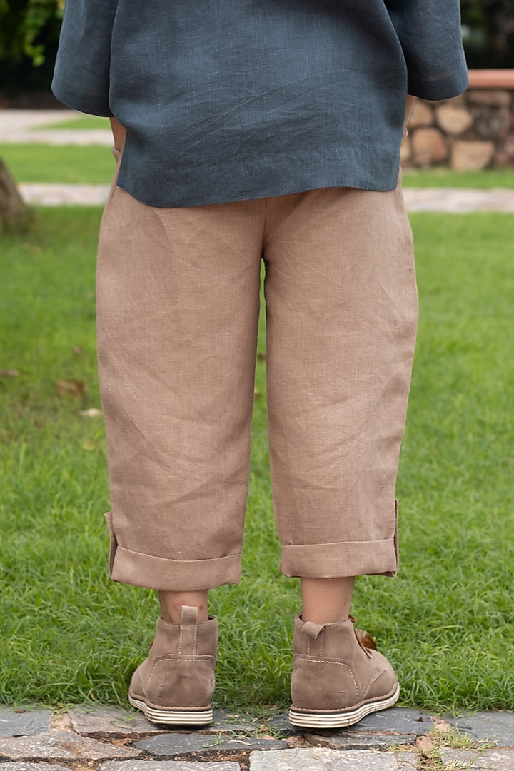 Clay Brown Linen Pants For Boys by Onari kids at Pernia's Pop Up Shop
