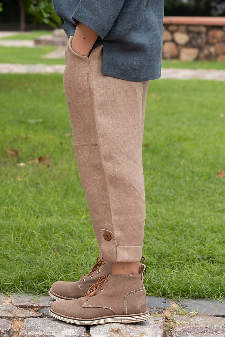 Clay Brown Linen Pants For Boys by Onari kids at Pernia's Pop Up Shop