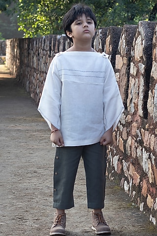 Basil Green Linen Pants For Boys by Onari kids