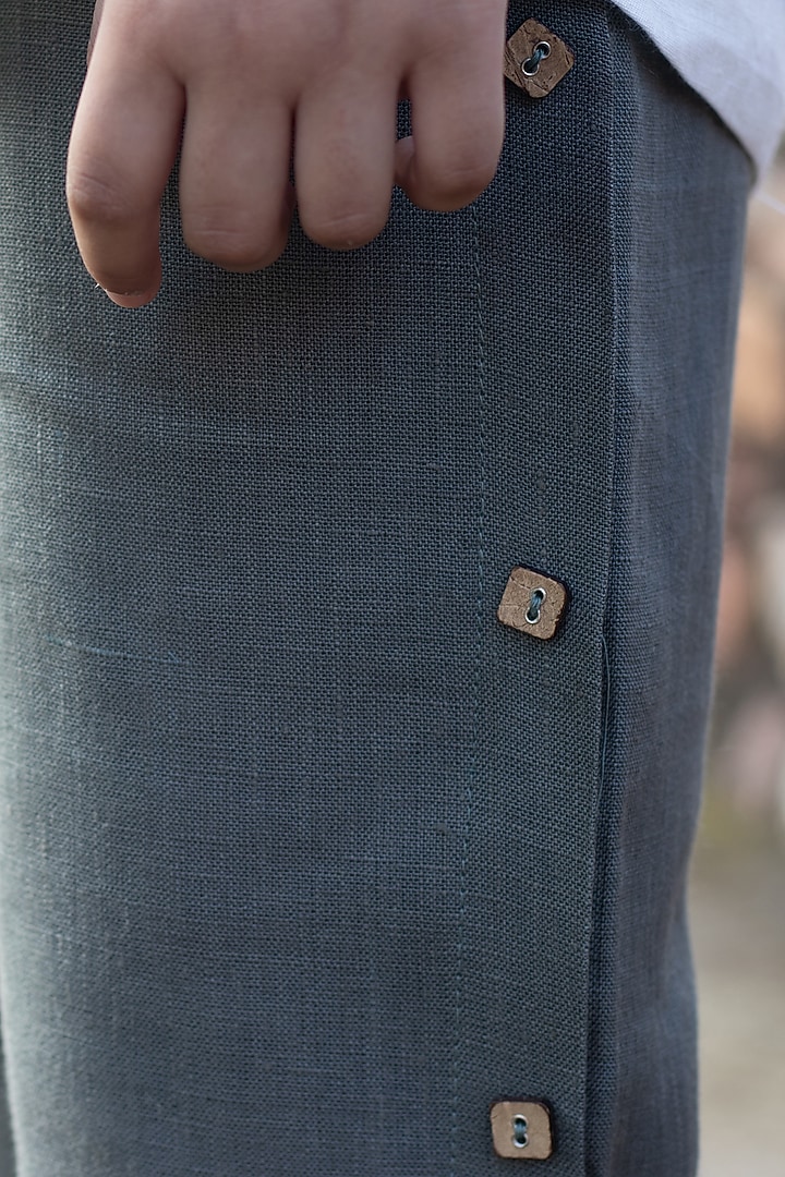 Basil Green Linen Pants For Boys by Onari kids at Pernia's Pop Up Shop