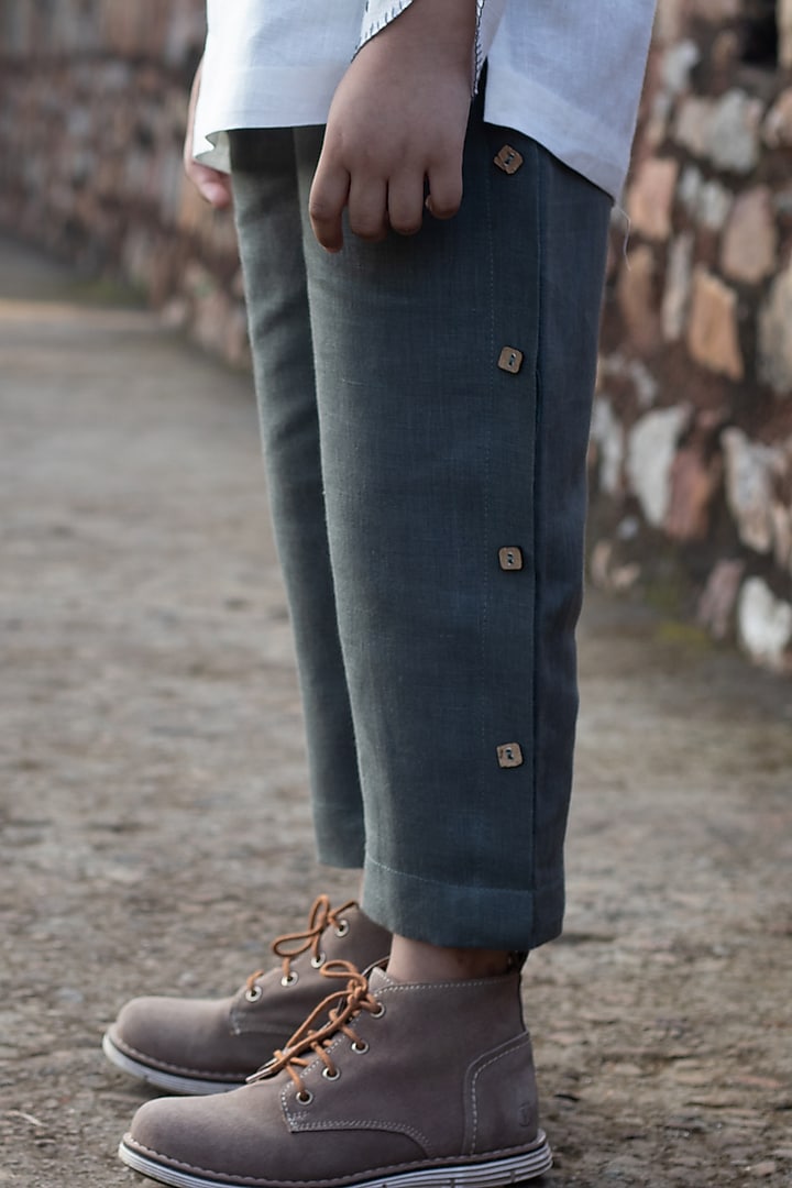 Basil Green Linen Pants For Boys by Onari kids at Pernia's Pop Up Shop