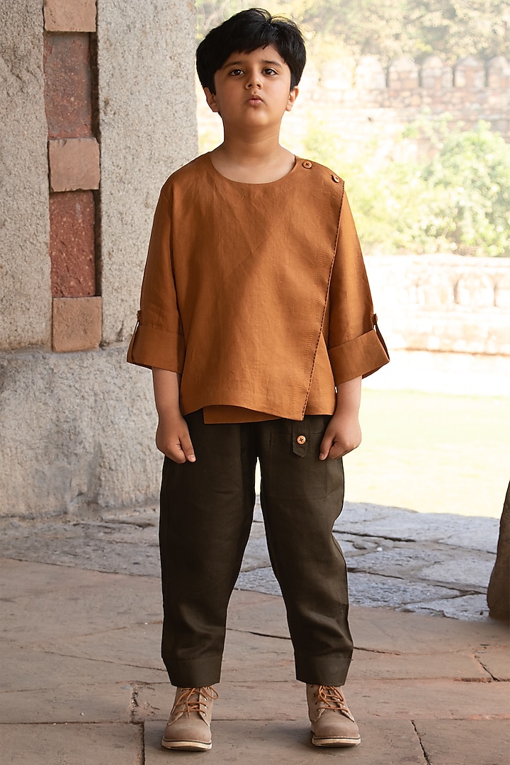 Mustard Yellow Overlapped Top For Boys by Onari kids