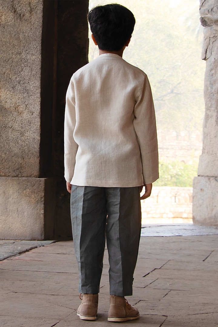 Ivory Embroidered Linen Top For Boys by Onari kids at Pernia's Pop Up Shop