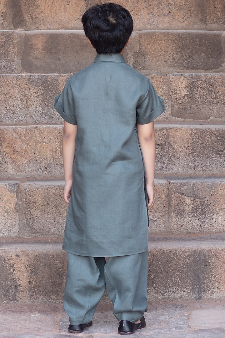 Viridian-Green Pathani Kurta Set For Boys by Onari kids at Pernia's Pop Up Shop