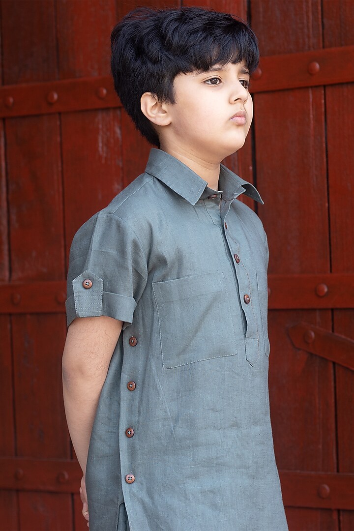 Viridian-Green Pathani Kurta Set For Boys by Onari kids at Pernia's Pop Up Shop