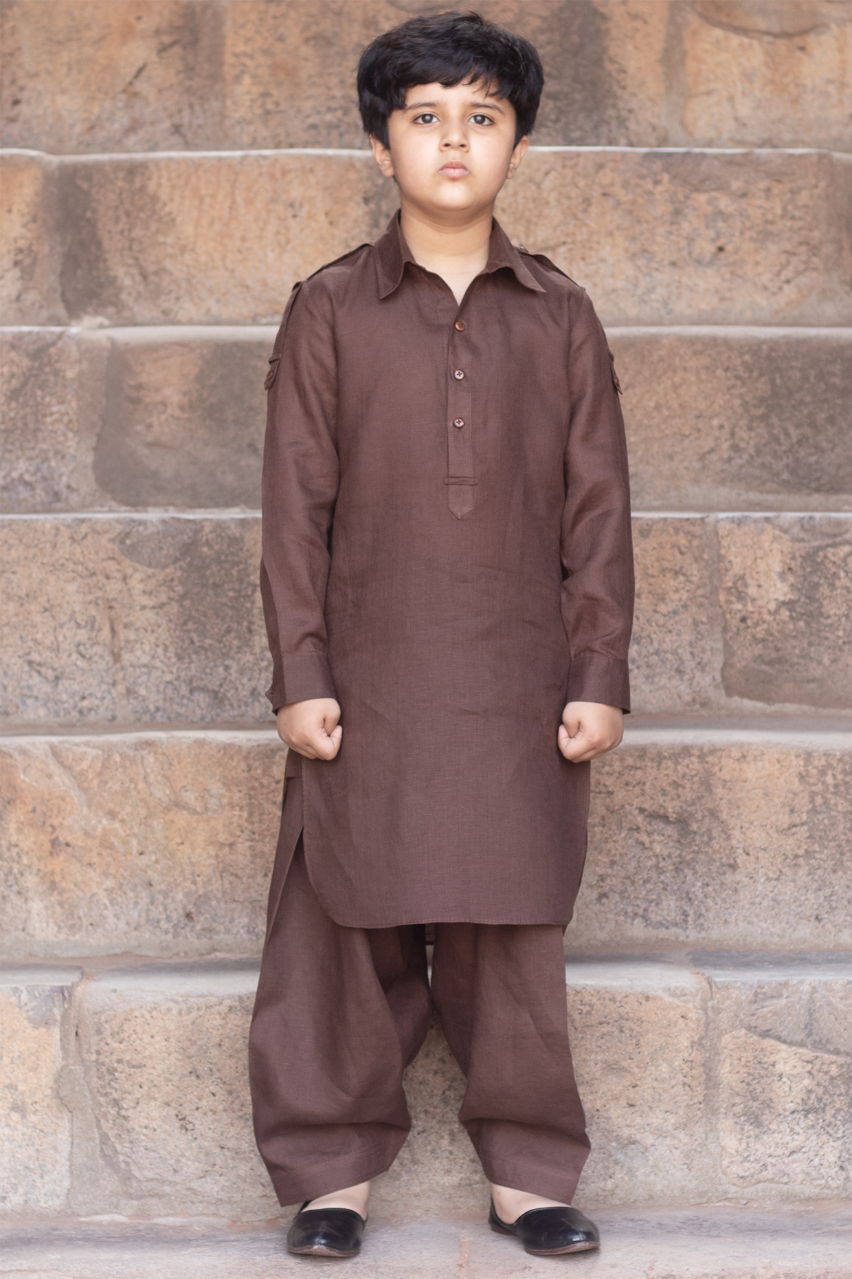 Dark Brown Pathani Kurta Set For Boys Design by Onari kids at