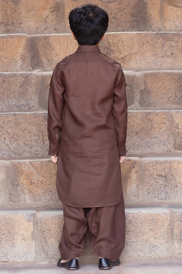 Dark-Brown Pathani Kurta Set For Boys by Onari kids at Pernia's Pop Up Shop