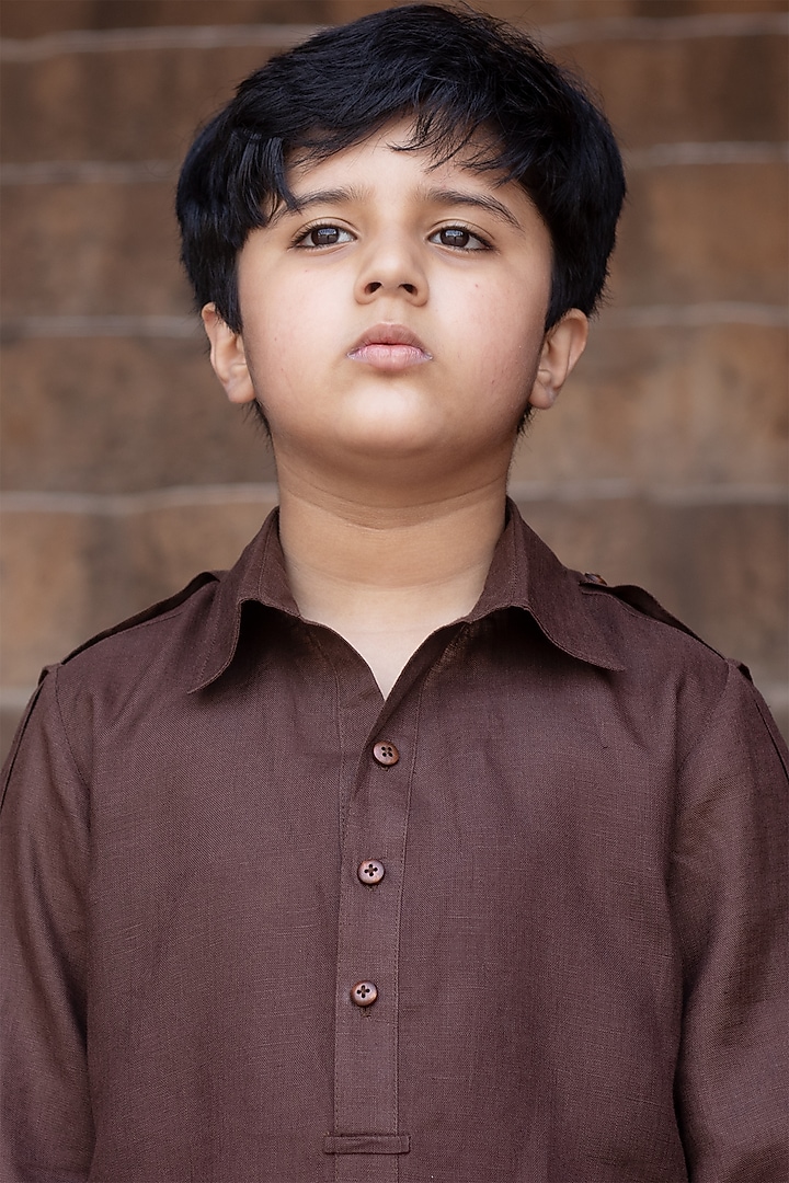 Dark-Brown Pathani Kurta Set For Boys by Onari kids at Pernia's Pop Up Shop