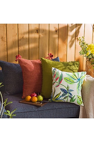 Green & Lime Green Cotton Cushion Cover by Onset homes
