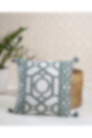 Grey & White Embroidered Cushion Cover by Onset homes at Pernia's Pop Up Shop