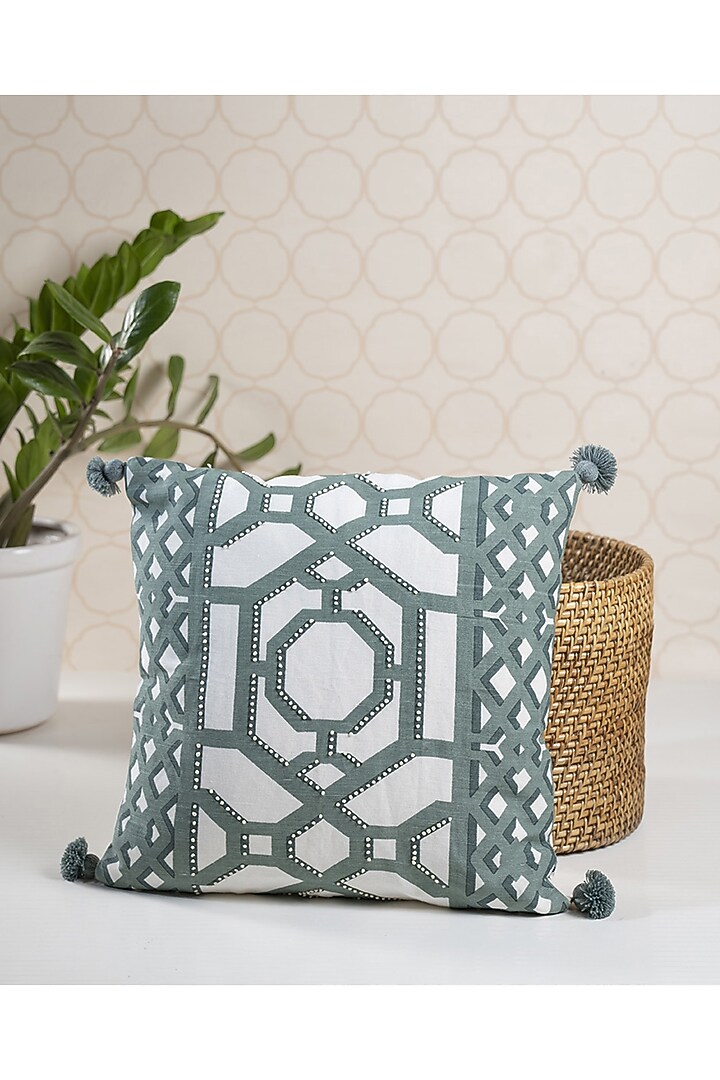 Grey & White Embroidered Cushion Cover by Onset homes at Pernia's Pop Up Shop