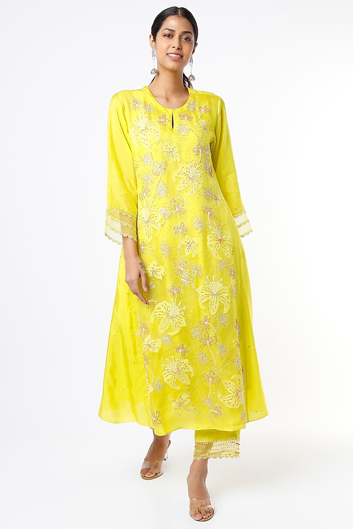 Yellow Pants With Organza Hem by One not two