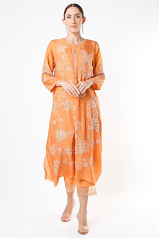 Papaya Modal Satin Embroidered Pants by One not two
