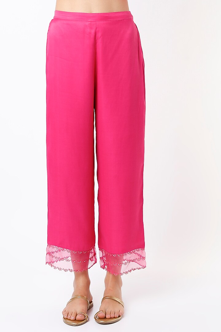 Hot Pink Embroidered Palazzo Pants by One not two at Pernia's Pop Up Shop